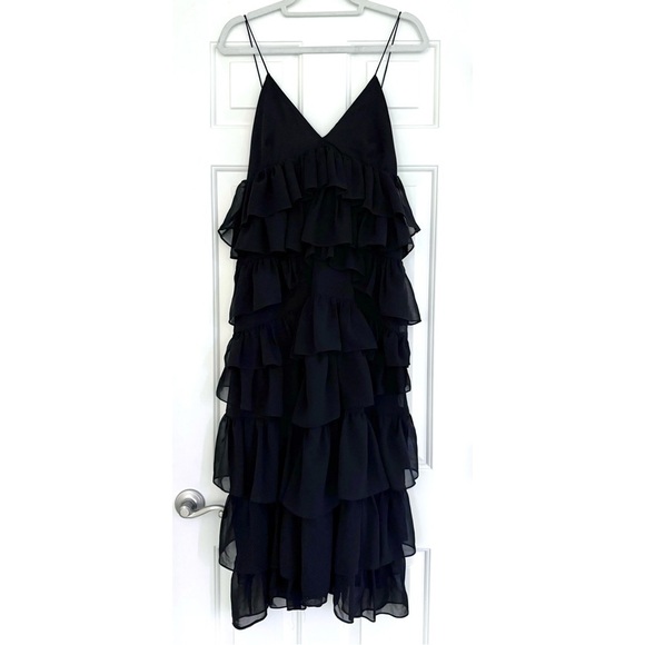 Zara Formal Ruffle Midi Dress in Black - Size M - Picture 2 of 7